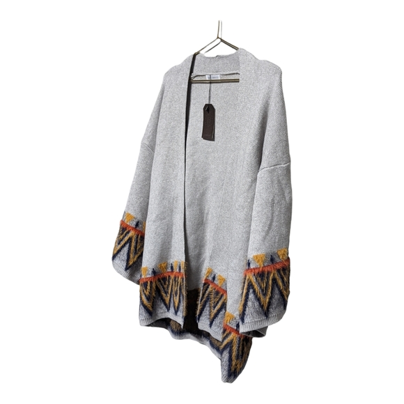 NWT Janice Apparel Knit Open Cardigan Sweater Faux Fur Aztec Trim Oversized M - Picture 7 of 10